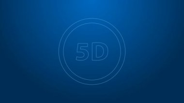 Beyaz çizgi 5D sanal gerçeklik simgesi mavi arkaplanda izole edildi. Büyük üç boyutlu bir logo. 4K Video hareketli grafik canlandırması
