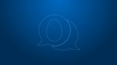 Mavi arka planda paskalya yumurtası ikonu olan beyaz çizgi konuşma balonu. Mutlu Paskalyalar. 4K Video hareketli grafik canlandırması