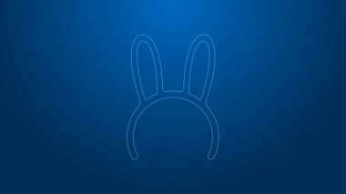 Mavi arka planda uzun tavşan kulaklı beyaz maske. 4K Video hareketli grafik canlandırması