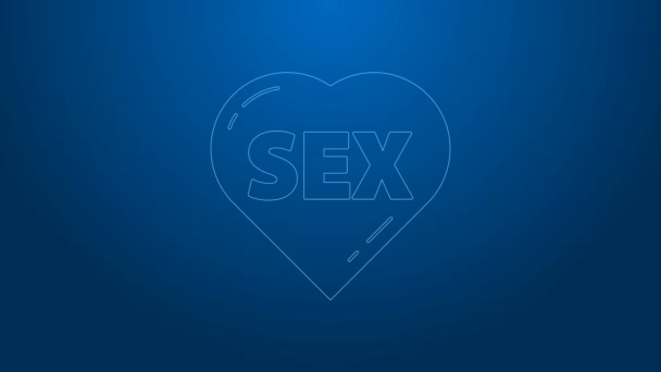 Weiße Linie Herz mit Text Sex-Symbol isoliert auf blauem Hintergrund. Erwachsene Inhalte nur Symbol. 4K Video Motion Grafik Animation — Stockvideo