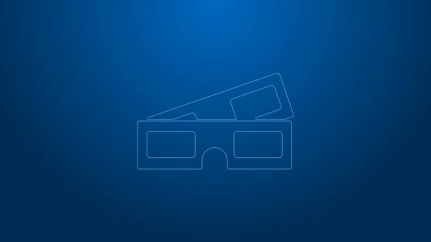 Icono de gafas de cine 3D de línea blanca aislado sobre fondo azul. Animación gráfica de vídeo 4K — Vídeo de stock