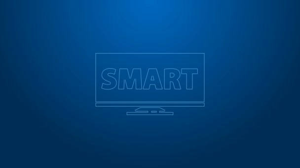 Vit linje Skärm tv med Smart video teknik ikon isolerad på blå bakgrund. 4K Video motion grafisk animation — Stockvideo