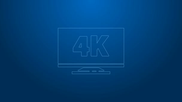 TV de tela de linha branca com 4k Ultra HD ícone de tecnologia de vídeo isolado no fundo azul. Animação gráfica em movimento de vídeo 4K — Vídeo de Stock