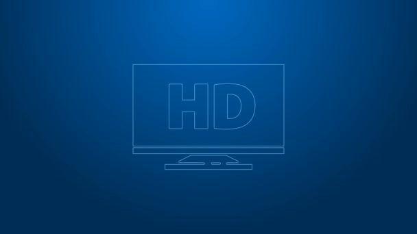 Weiße Linie Smart-Display mit HD-Videotechnologie-Symbol isoliert auf blauem Hintergrund. 4K Video Motion Grafik Animation — Stockvideo