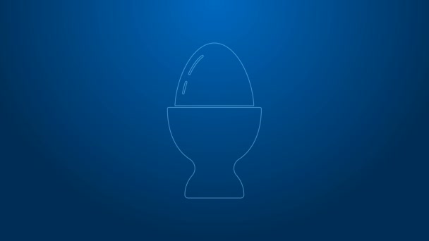 White line Easter egg on a stand icon isolated on blue background. Happy Easter. 4K Video motion graphic animation — Stock Video