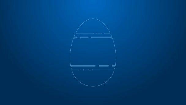 White line Easter egg icon isolated on blue background. Happy Easter. 4K Video motion graphic animation — Stock Video