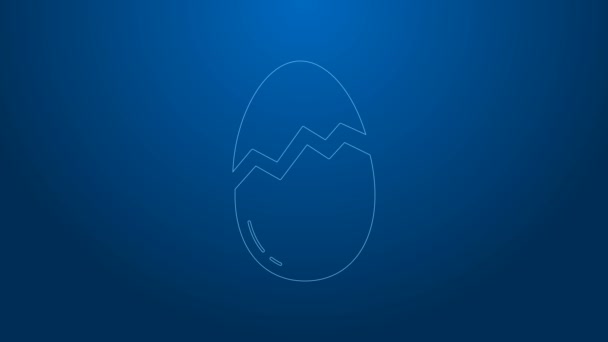 White line Broken egg icon isolated on blue background. Happy Easter. 4K Video motion graphic animation — Stock Video