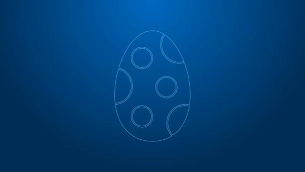 Λευκή γραμμή πασχαλινό αυγό εικονίδιο απομονώνονται σε μπλε φόντο. Καλό Πάσχα. 4K Γραφική κίνηση κίνησης βίντεο — Αρχείο Βίντεο