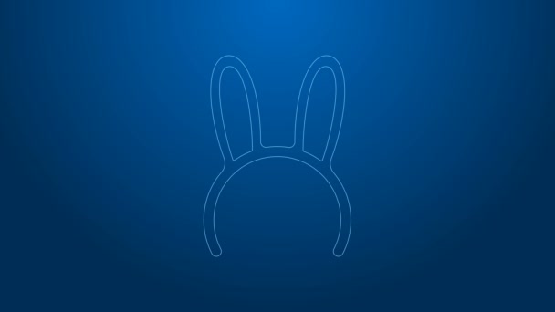 Máscara de línea blanca con orejas largas de conejo icono aislado sobre fondo azul. Animación gráfica de vídeo 4K — Vídeo de stock