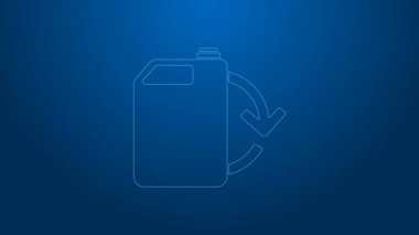 Beyaz çizgi Eko yakıt kutusu ikonu mavi arka planda izole edildi. Çevre biyolojisi ve namlusu. Yeşil çevre ve geri dönüşüm. 4K Video hareketli grafik canlandırması