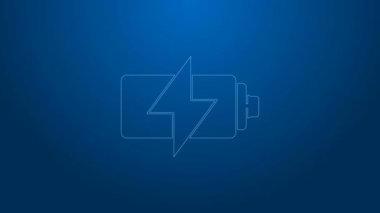 Beyaz çizgi Batarya simgesi mavi arkaplanda izole edildi. Şimşek sembolü. 4K Video hareketli grafik canlandırması