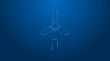 Beyaz çizgi rüzgar türbini simgesi mavi arkaplanda izole edildi. Rüzgar jeneratörü işareti. Elektrik üretimi için yel değirmeni. 4K Video hareketli grafik canlandırması