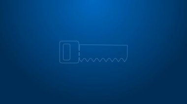 Beyaz çizgili El mavi arkaplanda izole edilmiş bir simge gördü. 4K Video hareketli grafik canlandırması