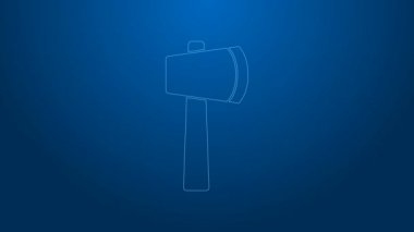 Beyaz çizgi ahşap balta simgesi mavi arkaplanda izole edildi. Oduncu baltası. 4K Video hareketli grafik canlandırması