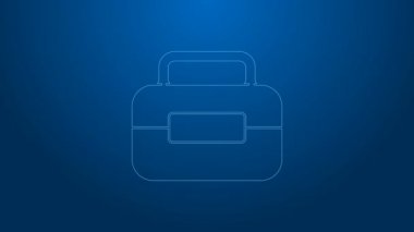 Mavi arkaplanda beyaz çizgi araç kutusu simgesi izole edildi. Alet kutusu tabelası. 4K Video hareketli grafik canlandırması