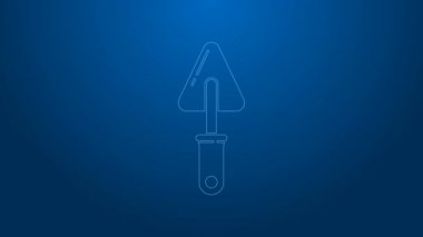 Beyaz çizgi Trowel simgesi mavi arkaplanda izole edildi. 4K Video hareketli grafik canlandırması