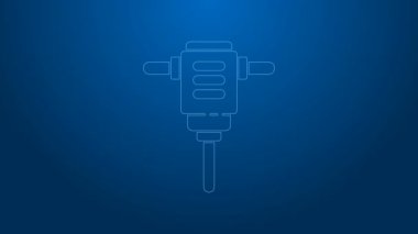 Mavi arka planda beyaz çizgili elektrikli çekiç matkabı ikonu izole edildi. İnşaat, onarım ve onarım için kullanılan bir alet. 4K Video hareketli grafik canlandırması