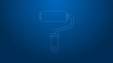 Beyaz çizgi boyalı fırça ikonu mavi arkaplanda izole edildi. 4K Video hareketli grafik canlandırması