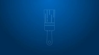 Mavi arkaplanda beyaz çizgi boya fırçası simgesi izole edildi. 4K Video hareketli grafik canlandırması