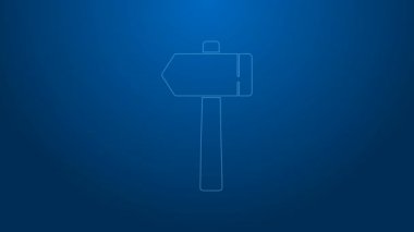 Beyaz çizgi çekiç simgesi mavi arkaplanda izole edildi. Tamir için bir araç. 4K Video hareketli grafik canlandırması