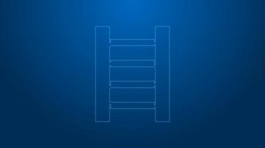 Beyaz çizgi tahta merdiven ikonu mavi arka planda izole edilmiş. 4K Video hareketli grafik canlandırması