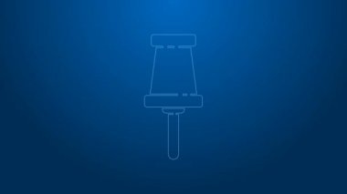Beyaz çizgi Push iğne simgesi mavi arkaplanda izole edildi. Raptiye işareti. 4K Video hareketli grafik canlandırması