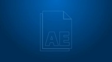 Mavi arkaplanda beyaz çizgi AE dosya simgesi izole edildi. 4K Video hareketli grafik canlandırması