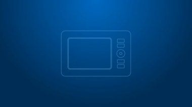 Mavi arkaplanda beyaz çizgi grafik tableti simgesi izole edildi. 4K Video hareketli grafik canlandırması