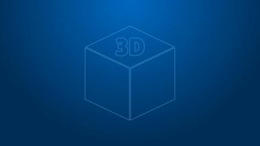 Beyaz çizgi Isometric küp simgesi mavi arkaplanda izole edildi. Geometrik küp katı simge. 3 boyutlu kare işareti. Kutu sembolü. 4K Video hareketli grafik canlandırması