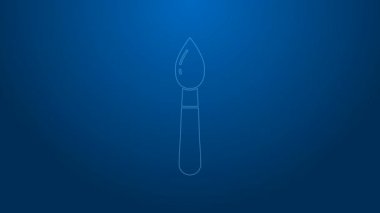 Mavi arkaplanda beyaz çizgi boya fırçası simgesi izole edildi. 4K Video hareketli grafik canlandırması