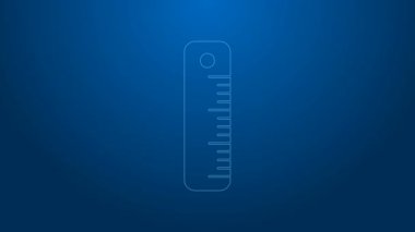 Beyaz çizgi cetvel simgesi mavi arkaplanda izole edildi. Düz sembol. 4K Video hareketli grafik canlandırması