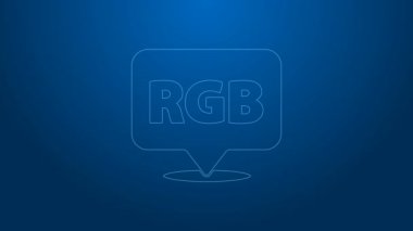 Beyaz çizgi konuşma balonu ile RGB ve CMYK renk karıştırma simgesi mavi arkaplanda izole. 4K Video hareketli grafik canlandırması
