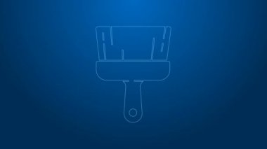 Mavi arkaplanda beyaz çizgi boya fırçası simgesi izole edildi. 4K Video hareketli grafik canlandırması