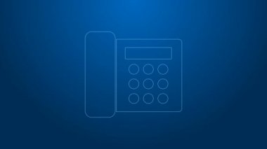 Mavi arkaplanda beyaz hat telefon ikonu izole edildi. Sabit telefon. 4K Video hareketli grafik canlandırması