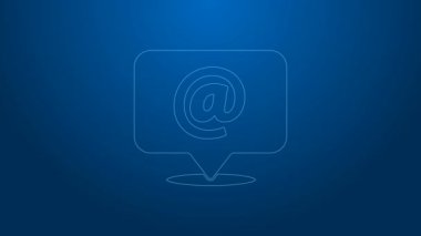Mavi arkaplanda beyaz çizgi posta ve e-posta simgesi izole edildi. Zarf sembolü e-postası. E- posta kodu. 4K Video hareketli grafik canlandırması