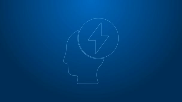 Біла лінія Людська голова та електричний символ ізольовані на синьому фоні. 4K Відео рух графічна анімація — стокове відео