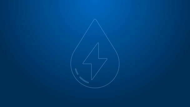 Vit linje Vatten energi ikon isolerad på blå bakgrund. Ekologi koncept med vattendroppe. Begreppet alternativ energi. 4K Video motion grafisk animation — Stockvideo
