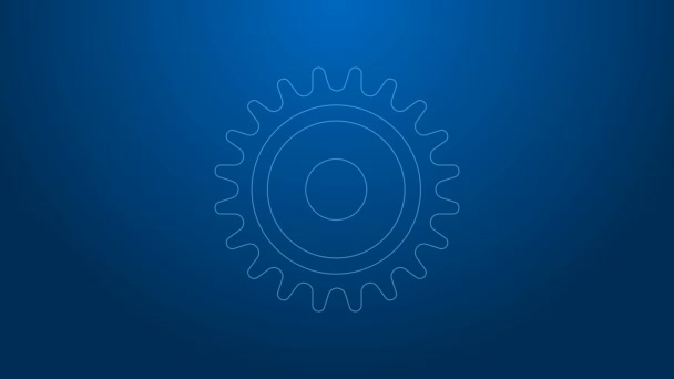 White line Circular saw blade icon isolated on blue background. Saw wheel. 4K Video motion graphic animation — Stock Video