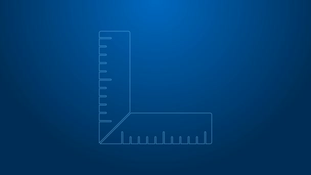 Linha branca Ícone de régua de canto isolado no fundo azul. Setsquare, régua de ângulo, carpintaria, utensílio de medição, escala. Animação gráfica em movimento de vídeo 4K — Vídeo de Stock