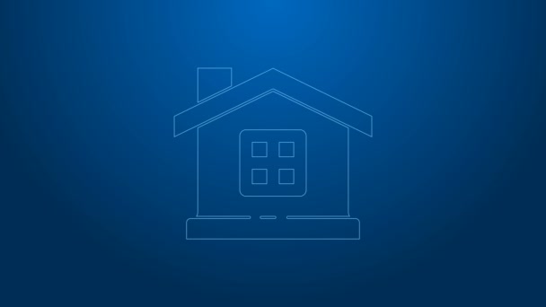 White line House icon isolated on blue background. Home symbol. 4K Video motion graphic animation — Stock Video