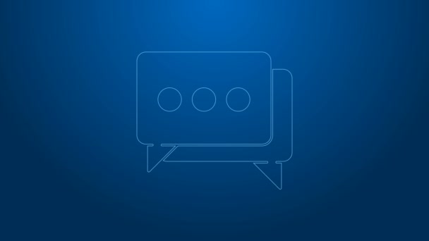 Weiße Linie Sprechblase Chat-Symbol isoliert auf blauem Hintergrund. Nachrichtensymbol. Kommunikation oder Kommentar-Chat-Symbol. 4K Video Motion Grafik Animation — Stockvideo