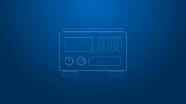 Beyaz çizgi elektrikli ölçüm aletleri simgesi mavi arkaplanda izole edildi. Analog cihazları. Elektrikli aletler. 4K Video hareketli grafik canlandırması