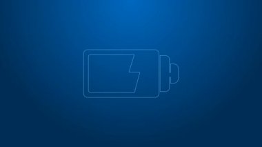 Beyaz çizgi Batarya şarj seviyesi gösterge simgesi mavi arkaplanda izole edildi. 4K Video hareketli grafik canlandırması