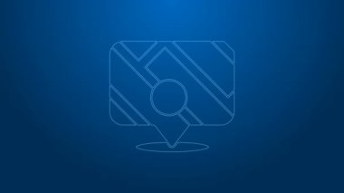 Şehir haritası yön bulma simgesinin beyaz çizgi bilgileri mavi arkaplanda izole edildi. Mobil Uygulama Arayüzü tasarımı. Coğrafi konsept. 4K Video hareketli grafik canlandırması