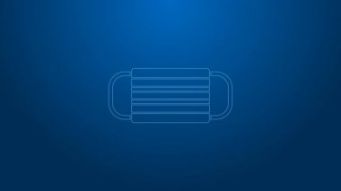 Beyaz çizgi tıbbi koruyucu maske ikonu mavi arka planda izole edildi. 4K Video hareketli grafik canlandırması