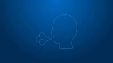 Beyaz Çizgili Adam 'ın öksürük ikonu mavi arka planda izole edildi. Viral enfeksiyon, grip, grip, soğuk algınlığı semptomları. Tüberküloz, kabakulak, boğmaca. 4K Video hareketli grafik canlandırması.