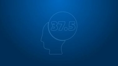 Beyaz çizgi yüksek insan vücut ısısı ya da mavi arka planda humma ikonu. Hastalık, soğuk algınlığı, grip belirtileri. 4K Video hareketli grafik canlandırması