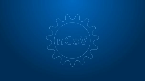 White line Corona virus 2019-nCoV icon isolated on blue background. Bacteria and germs, cell cancer, microbe, fungi. 4K Video motion graphic animation — Stock Video