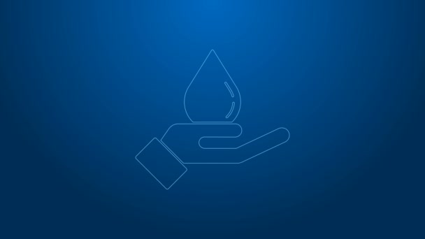 Línea blanca Lavarse las manos con icono de jabón aislado sobre fondo azul. Lavarse las manos con jabón para prevenir virus y bacterias. Animación gráfica de vídeo 4K — Vídeo de stock