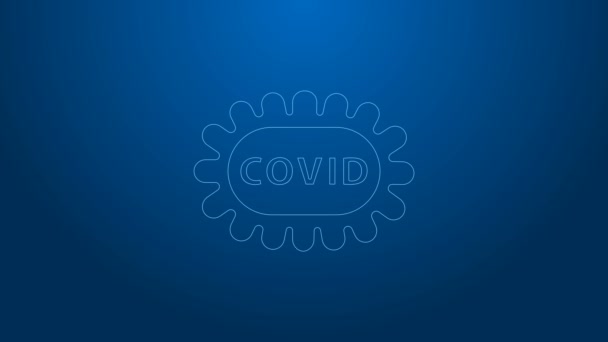 白い線コロナウイルスは、青色の背景に隔離されたcovid-19アイコンです。細菌や細菌,細胞癌,微生物,真菌.4Kビデオモーショングラフィックアニメーション — ストック動画